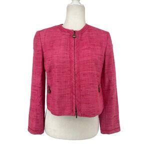 Akris Punto Magenta Pink Textured Silk Boucle Zip Front‎ Jacket Blazer (4)